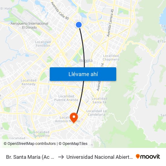 Br. Santa María (Ac 80 - Kr 73b) to Universidad Nacional Abierta Y A Distancia map