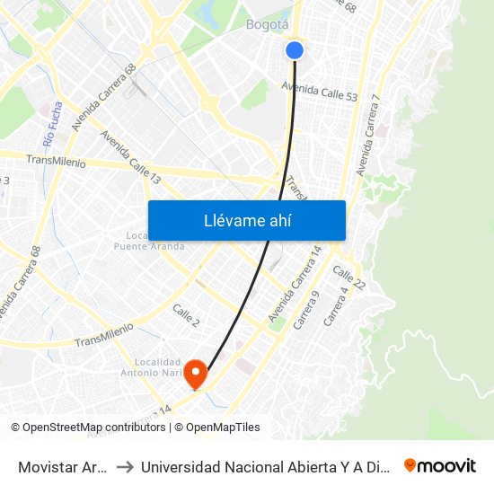 Movistar Arena to Universidad Nacional Abierta Y A Distancia map