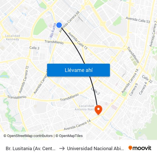 Br. Lusitania (Av. Centenario - Kr 68b) to Universidad Nacional Abierta Y A Distancia map