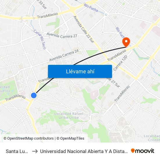 Santa Lucía to Universidad Nacional Abierta Y A Distancia map