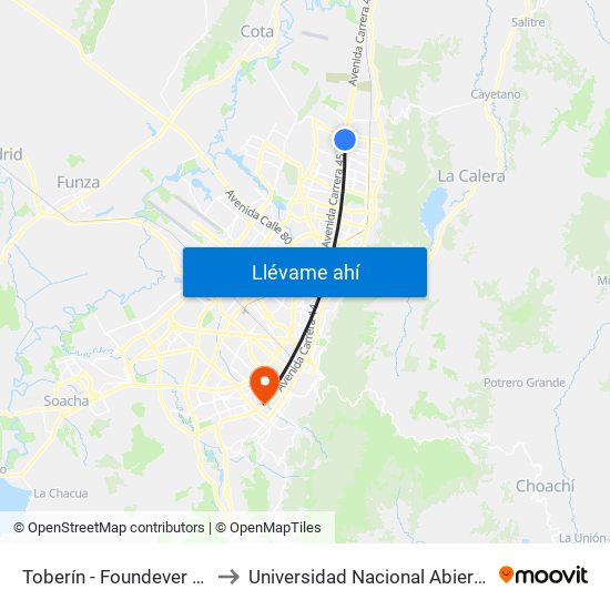 Toberín - Foundever (Lado Norte) to Universidad Nacional Abierta Y A Distancia map