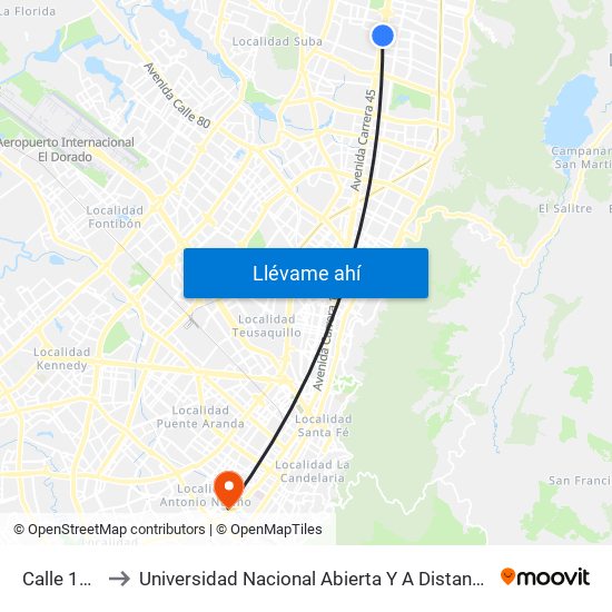 Calle 146 to Universidad Nacional Abierta Y A Distancia map