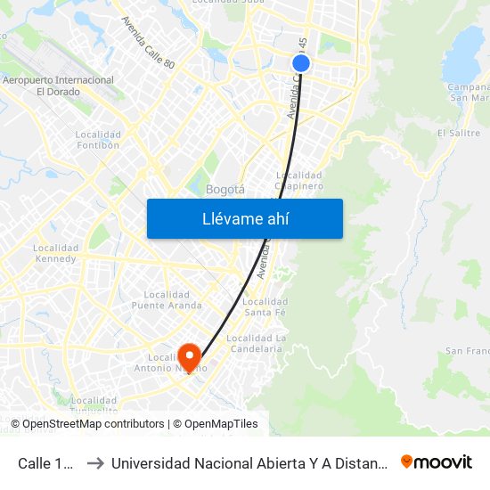 Calle 127 to Universidad Nacional Abierta Y A Distancia map