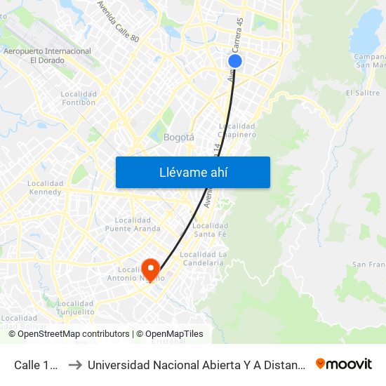 Calle 106 to Universidad Nacional Abierta Y A Distancia map