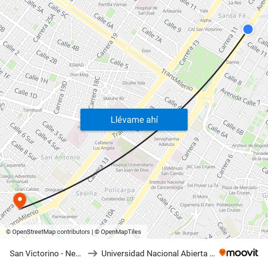 San Victorino - Neos Centro to Universidad Nacional Abierta Y A Distancia map