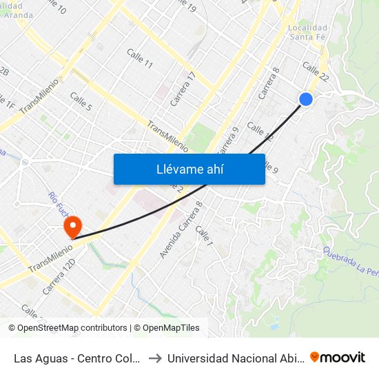 Las Aguas - Centro Colombo Americano to Universidad Nacional Abierta Y A Distancia map