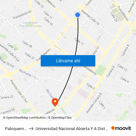 Paloquemao to Universidad Nacional Abierta Y A Distancia map