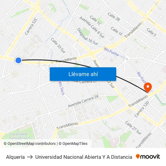 Alquería to Universidad Nacional Abierta Y A Distancia map