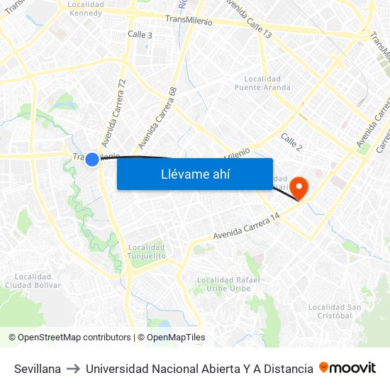Sevillana to Universidad Nacional Abierta Y A Distancia map