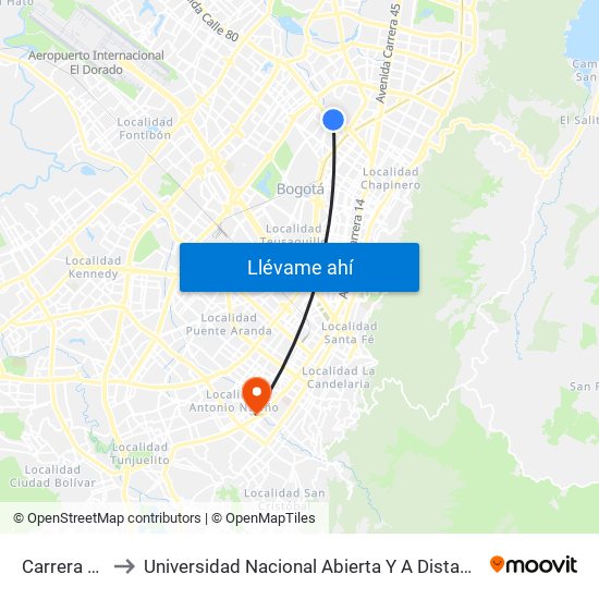 Carrera 47 to Universidad Nacional Abierta Y A Distancia map