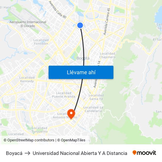 Boyacá to Universidad Nacional Abierta Y A Distancia map