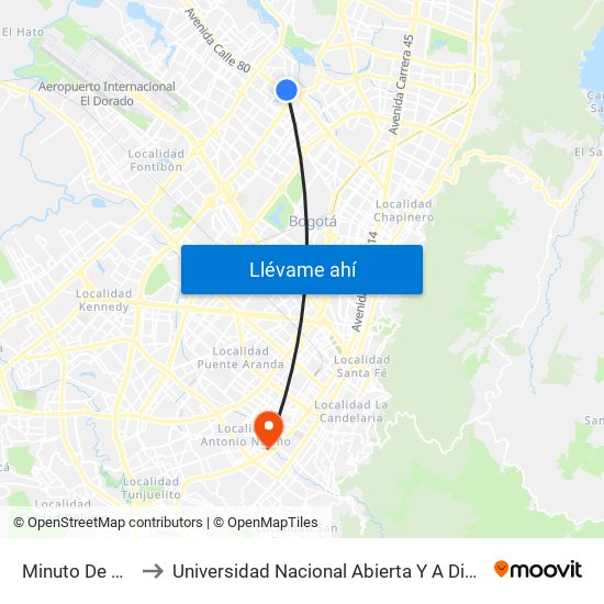 Minuto De Dios to Universidad Nacional Abierta Y A Distancia map