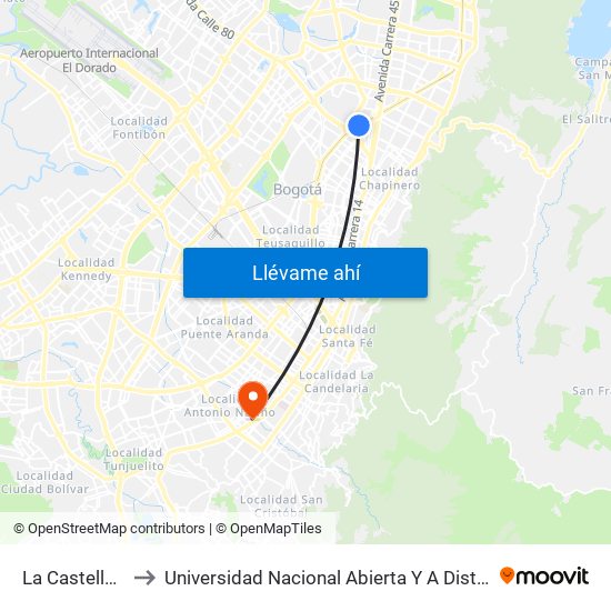 La Castellana to Universidad Nacional Abierta Y A Distancia map