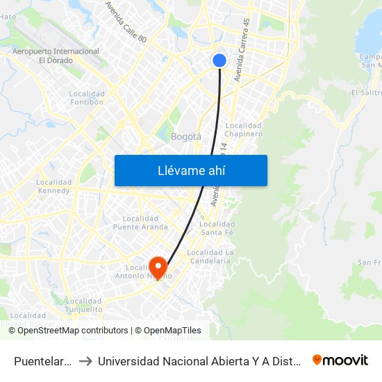 Puentelargo to Universidad Nacional Abierta Y A Distancia map