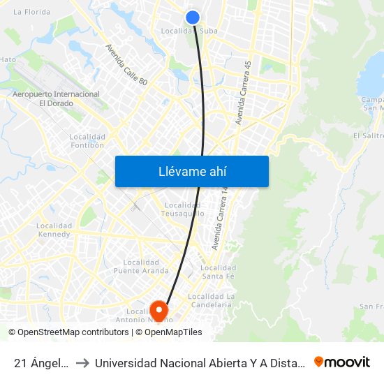 21 Ángeles to Universidad Nacional Abierta Y A Distancia map