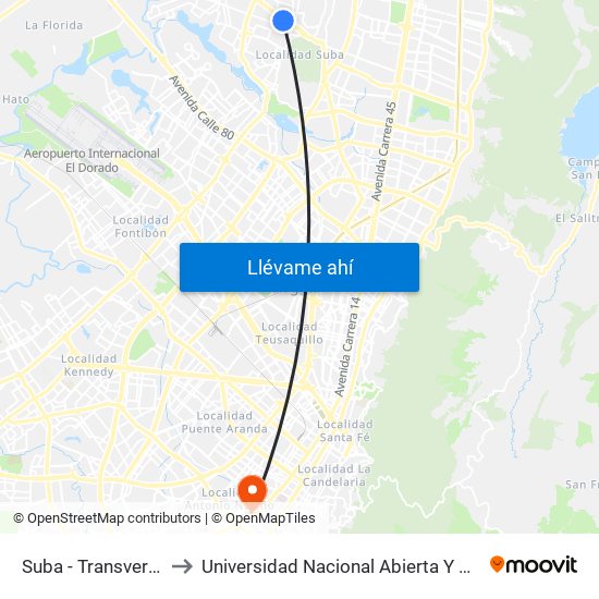 Suba - Transversal 91 to Universidad Nacional Abierta Y A Distancia map