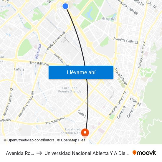 Avenida Rojas to Universidad Nacional Abierta Y A Distancia map