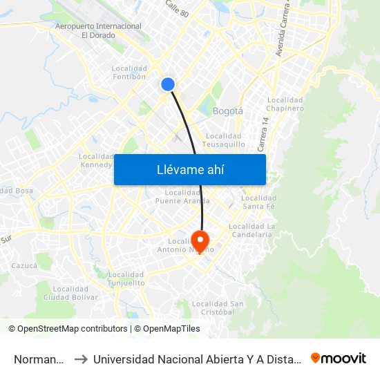 Normandía to Universidad Nacional Abierta Y A Distancia map