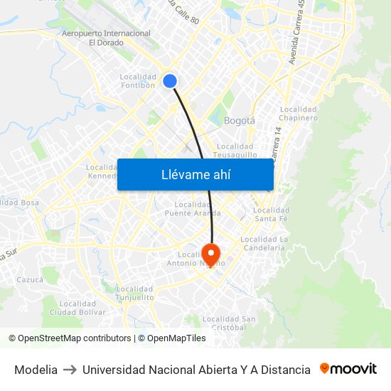 Modelia to Universidad Nacional Abierta Y A Distancia map