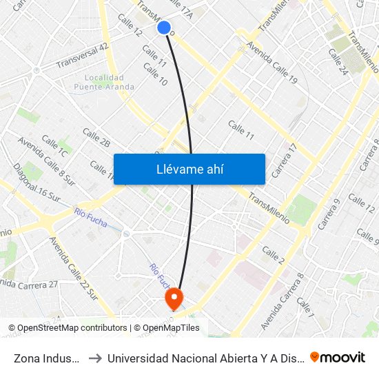 Zona Industrial to Universidad Nacional Abierta Y A Distancia map