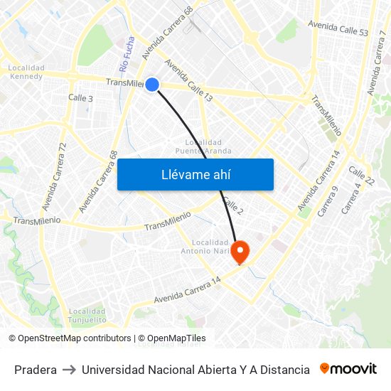 Pradera to Universidad Nacional Abierta Y A Distancia map
