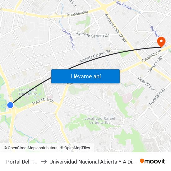 Portal Del Tunal to Universidad Nacional Abierta Y A Distancia map