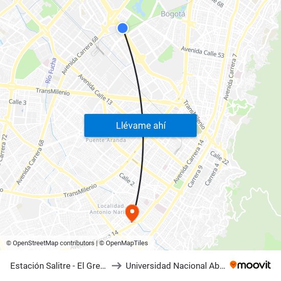 Estación Salitre - El Greco (Ac 26 - Ak 68) to Universidad Nacional Abierta Y A Distancia map