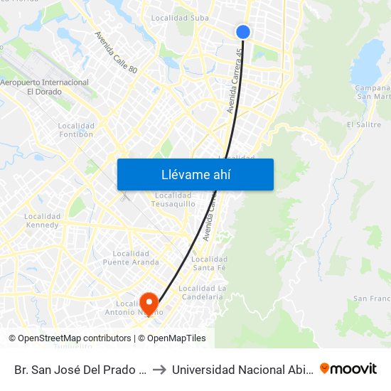 Br. San José Del Prado (Kr 45a - Cl 137) to Universidad Nacional Abierta Y A Distancia map