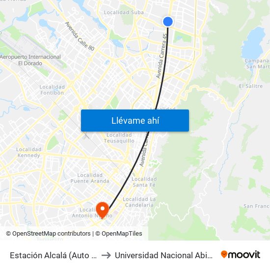 Estación Alcalá (Auto Norte - Cl 136) to Universidad Nacional Abierta Y A Distancia map