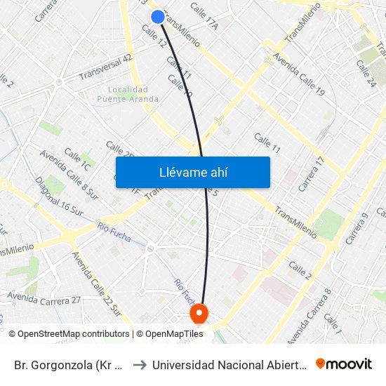 Br. Gorgonzola (Kr 43 - Cl 12b) to Universidad Nacional Abierta Y A Distancia map