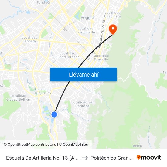 Escuela De Artillería No. 13 (Av. Caracas - Tv 5d) to Politécnico Grancolombiano map