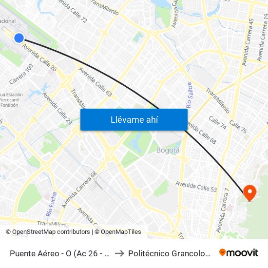 Puente Aéreo - O (Ac 26 - Kr 106) to Politécnico Grancolombiano map