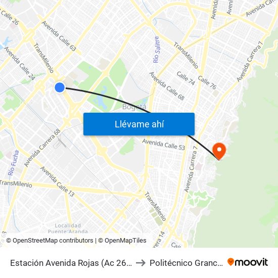 Estación Avenida Rojas (Ac 26 - Kr 69d Bis) (B) to Politécnico Grancolombiano map