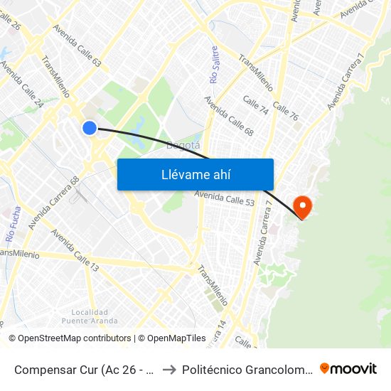 Compensar Cur (Ac 26 - Kr 69) to Politécnico Grancolombiano map