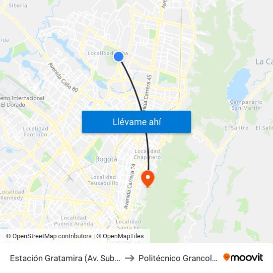 Estación Gratamira (Av. Suba - Cl 132a) to Politécnico Grancolombiano map