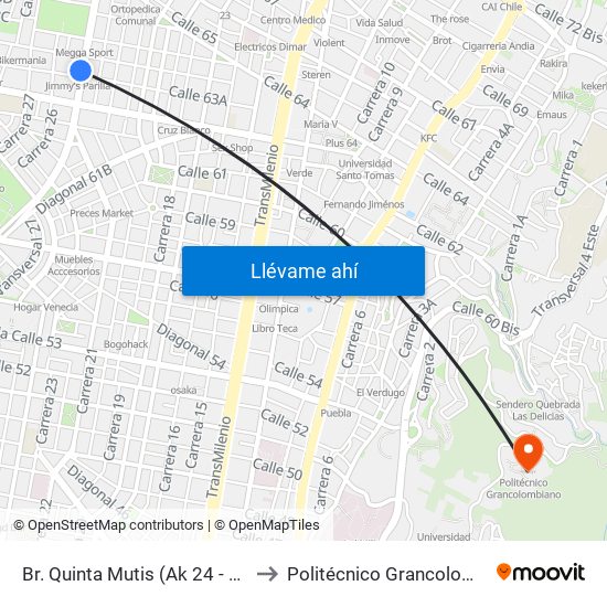 Br. Quinta Mutis (Ak 24 - Cl 63a) to Politécnico Grancolombiano map