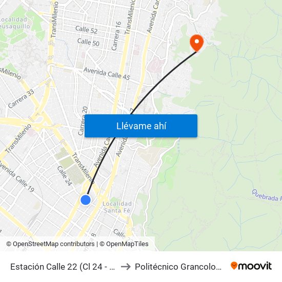 Estación Calle 22 (Cl 24 - Kr 13a) to Politécnico Grancolombiano map