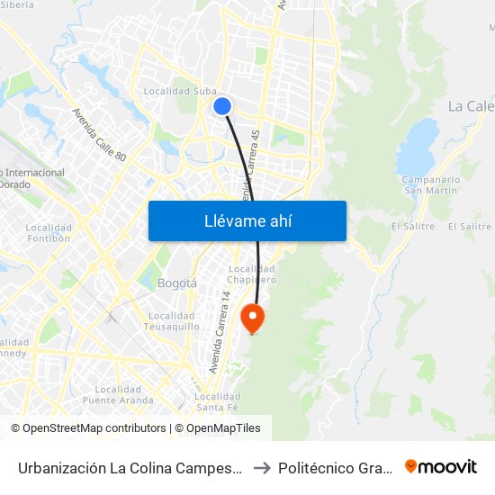 Urbanización La Colina Campestre (Av. Villas - Ac 134) to Politécnico Grancolombiano map