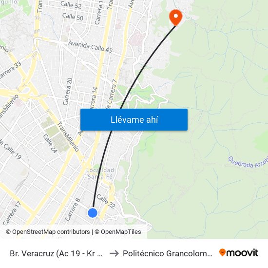 Br. Veracruz (Ac 19 - Kr 4) (A) to Politécnico Grancolombiano map