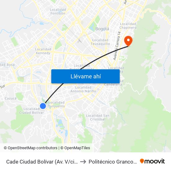 Cade Ciudad Bolívar (Av. V/cio - Tv 34) (B) to Politécnico Grancolombiano map