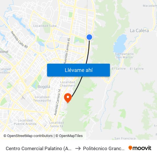 Centro Comercial Palatino (Ak 7 - Cl 140) (A) to Politécnico Grancolombiano map