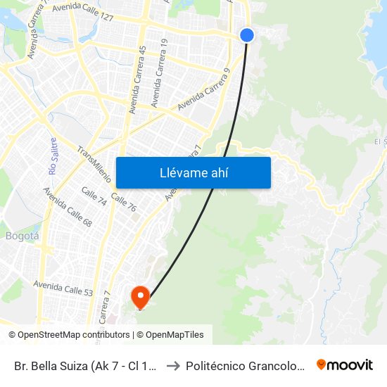 Br. Bella Suiza (Ak 7 - Cl 127a) (A) to Politécnico Grancolombiano map