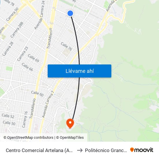 Centro Comercial Artelana (Ak 15 - Cl 86a) (A) to Politécnico Grancolombiano map