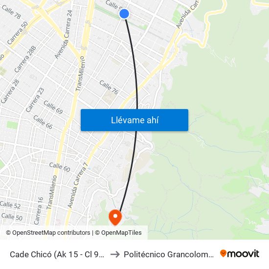 Cade Chicó (Ak 15 - Cl 90) (A) to Politécnico Grancolombiano map