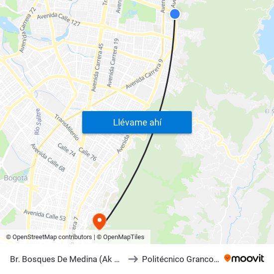 Br. Bosques De Medina (Ak 7 - Cl 132) (A) to Politécnico Grancolombiano map