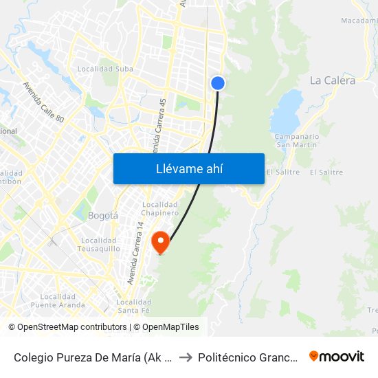 Colegio Pureza De María (Ak 7 - Cl 147) (A) to Politécnico Grancolombiano map