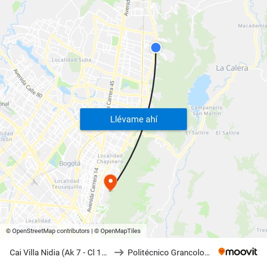 Cai Villa Nidia (Ak 7 - Cl 162a) (A) to Politécnico Grancolombiano map