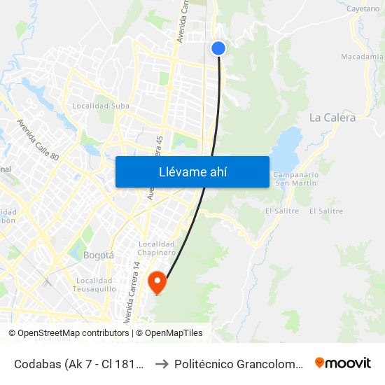 Codabas (Ak 7 - Cl 181a) (A) to Politécnico Grancolombiano map