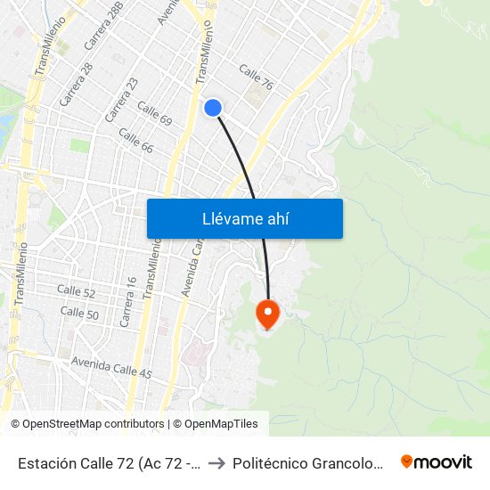 Estación Calle 72 (Ac 72 - Kr 13) to Politécnico Grancolombiano map