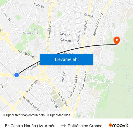 Br. Centro Nariño (Av. Américas - Ak 36) to Politécnico Grancolombiano map